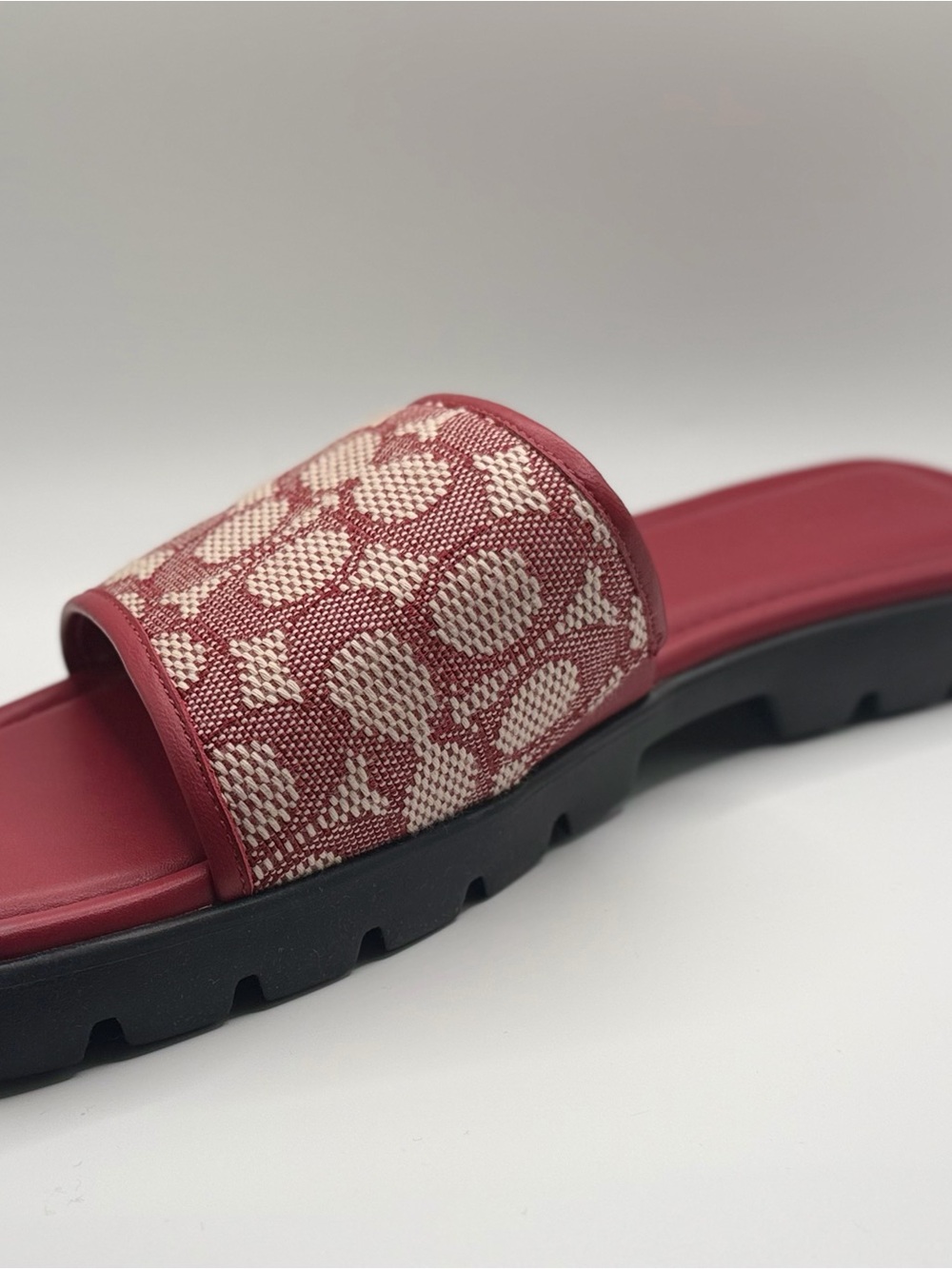 Coach Red & Cream Patterned Slide Sandal
